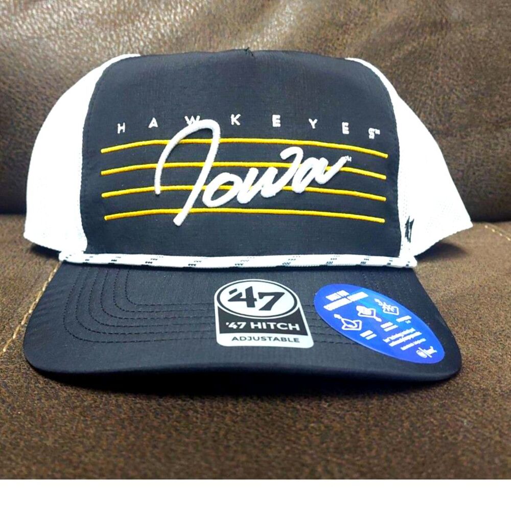 New NWT Iowa Hawkeyes '47 Brand Hitch Hat Black White Brrr Mesh Snapback Cap
